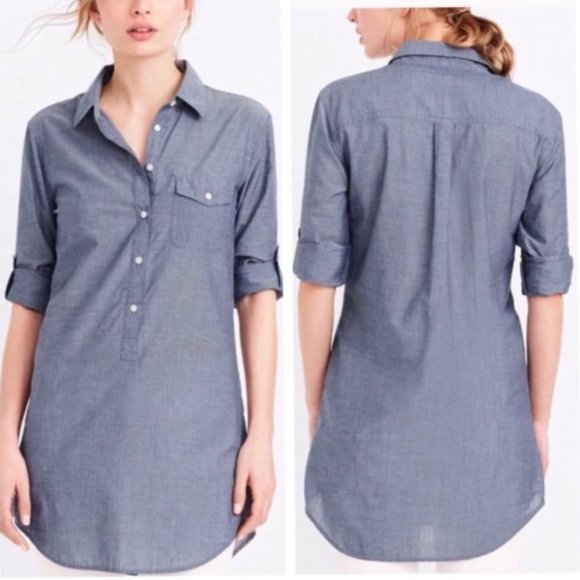 J. Crew Chambray Popover Tunic Top M - Picture 1 of 9